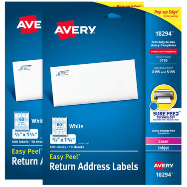 Avery Easy Peel Address Labels, Sure Feed, Permanent, White, 2/3